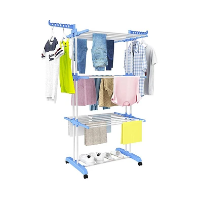 4-tier Folding Clothes Drying Rack with Rotatable Side Wings