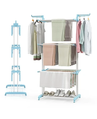 4-tier Clothes Drying Rack with Rotatable Side Wings and Collapsible Shelves