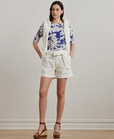 Lauren Ralph Women's Palm-Frond-Print Cotton Boatneck Tee