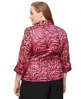Alex Evenings Plus Printed 3/4-Sleeve Wrap Blouse