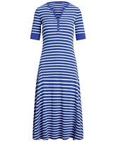 Lauren Ralph Women's Striped Waffle-Knit Cotton Henley Dress