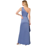 Adrianna Papell Women's One-Shoulder Ruffle-Trim Satin Crepe Gown