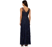 Adrianna Papell Women's V-Neck Beaded Sleeveless Gown