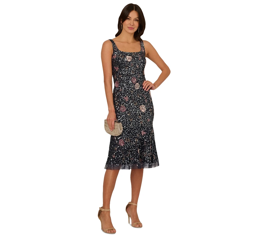Adrianna Papell Women's Square-Neck Sleeveless Beaded Dress