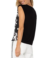 Liverpool Los Angeles Petite Floral-Front Sleeveless Top