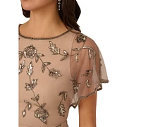 Adrianna Papell Women's Beaded Flutter-Sleeve Sheath Dress