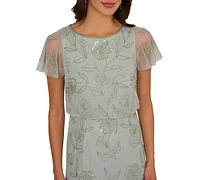 Adrianna Papell Women's Beaded Blouson Flutter-Sleeve Dress