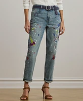 Lauren Ralph Women's Print Boyfriend Tapered Ankle Jeans