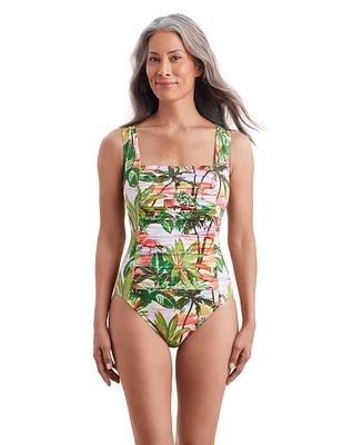 ShapeSolver by Mimi Flamingo Women's Divine Solids Sqaure Neck Princess Seam One Piece Swimsuit