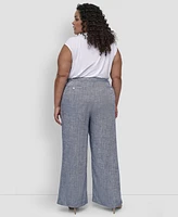 Dkny Plus High Rise Zip-Front Wide-Leg Pants