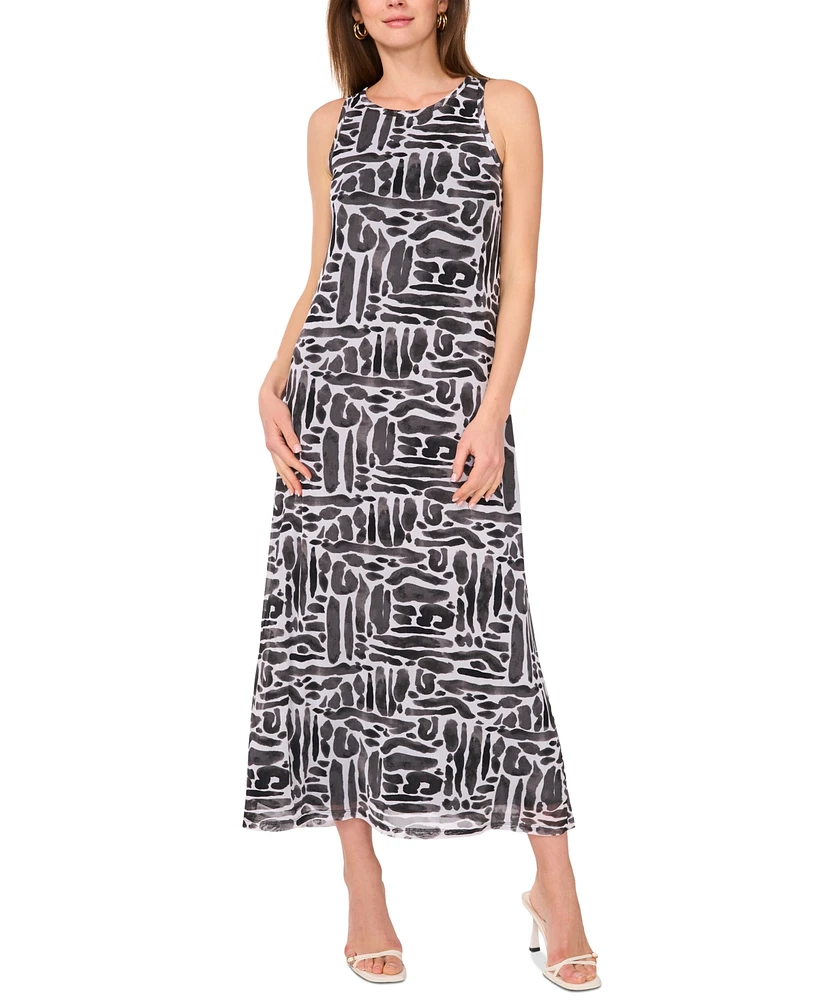 Vince Camuto Women's Printed Mesh Sleeveless Maxi Dress