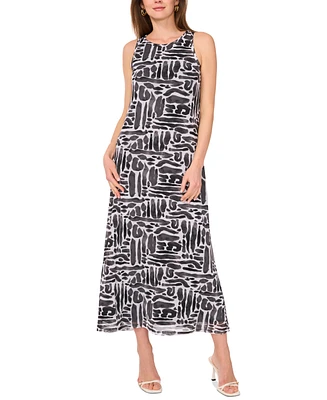 Vince Camuto Women's Printed Mesh Sleeveless Maxi Dress