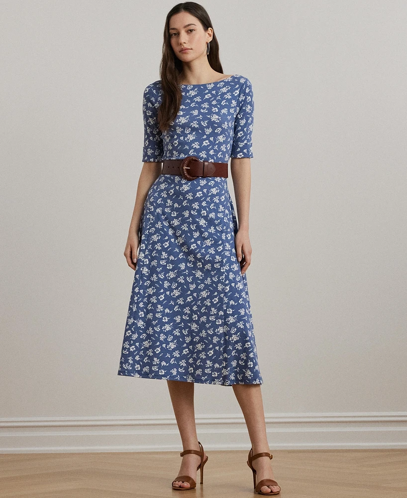 Lauren Ralph Women's Floral Stretch Cotton Midi Dress