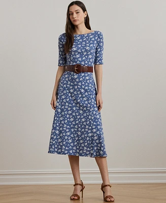 Lauren Ralph Women's Floral Stretch Cotton Midi Dress