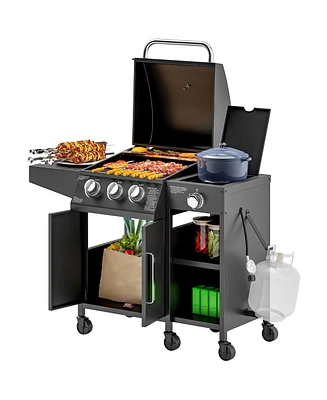 Outsunny 3 Burner Gas Grill with Side Burner and Shelves, Propane Bbq Grill
