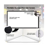 Pyle Outdoor Projector Screen – 100" Portable Viewing Display with Frame Stand, Hd 16:9 Display