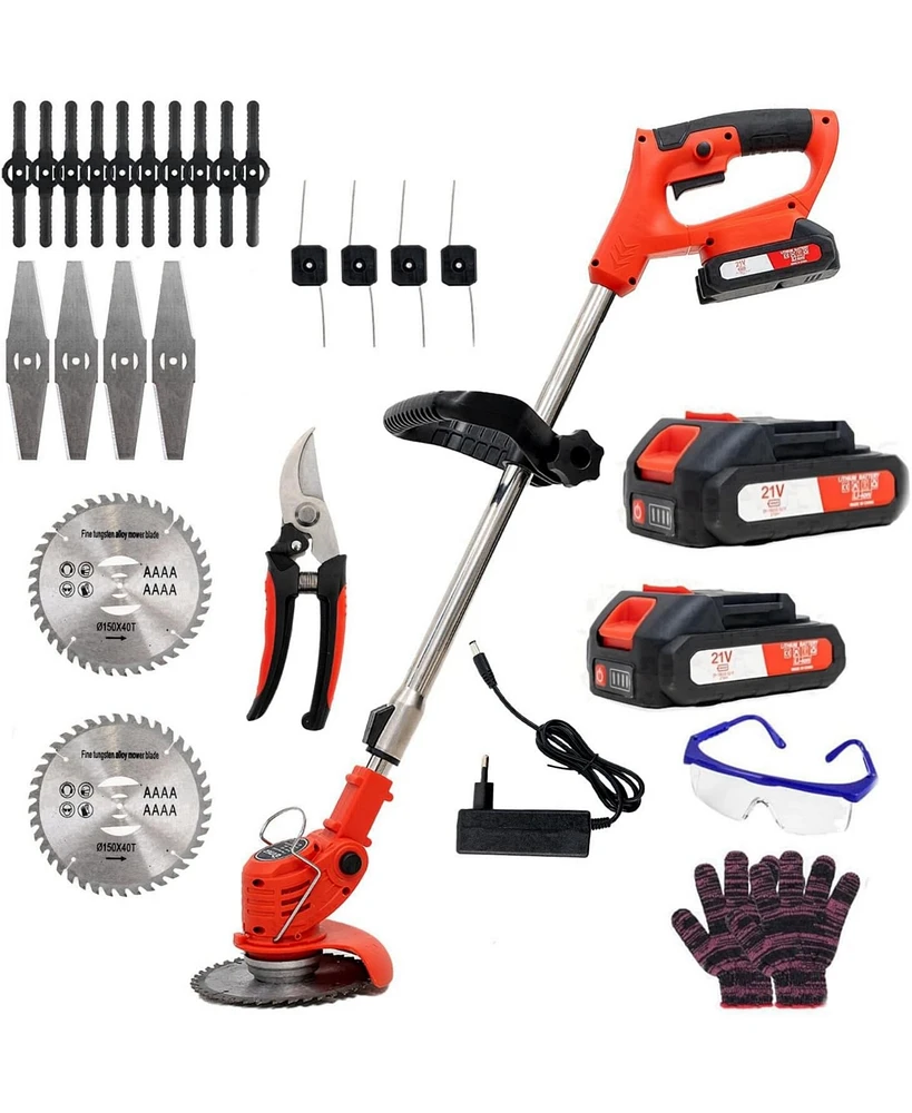 Outigo Cordless String Trimmer, Edger & Weed Trimmer, String Grass Trimmer with Attachment Capability Blades,2 x 21V Batteries, Charger)