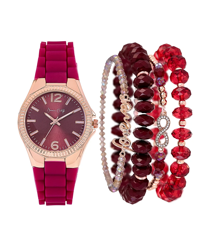 Jessica Carlyle Women's Matte Burgundy Silicone Strap Analog Watch, 35mm