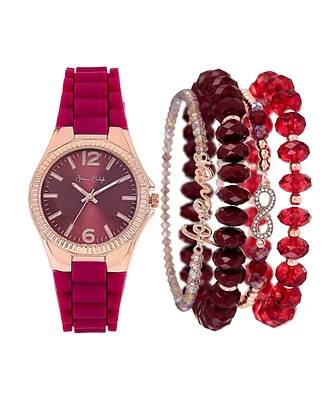 Jessica Carlyle Women's Matte Burgundy Silicone Strap Analog Watch, 35mm