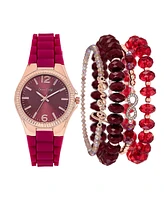 Jessica Carlyle Women's Matte Burgundy Silicone Strap Analog Watch, 35mm