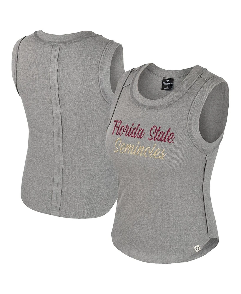 Colosseum Women's Heather Gray Florida State Seminoles Beach You Ribbed Tank Top