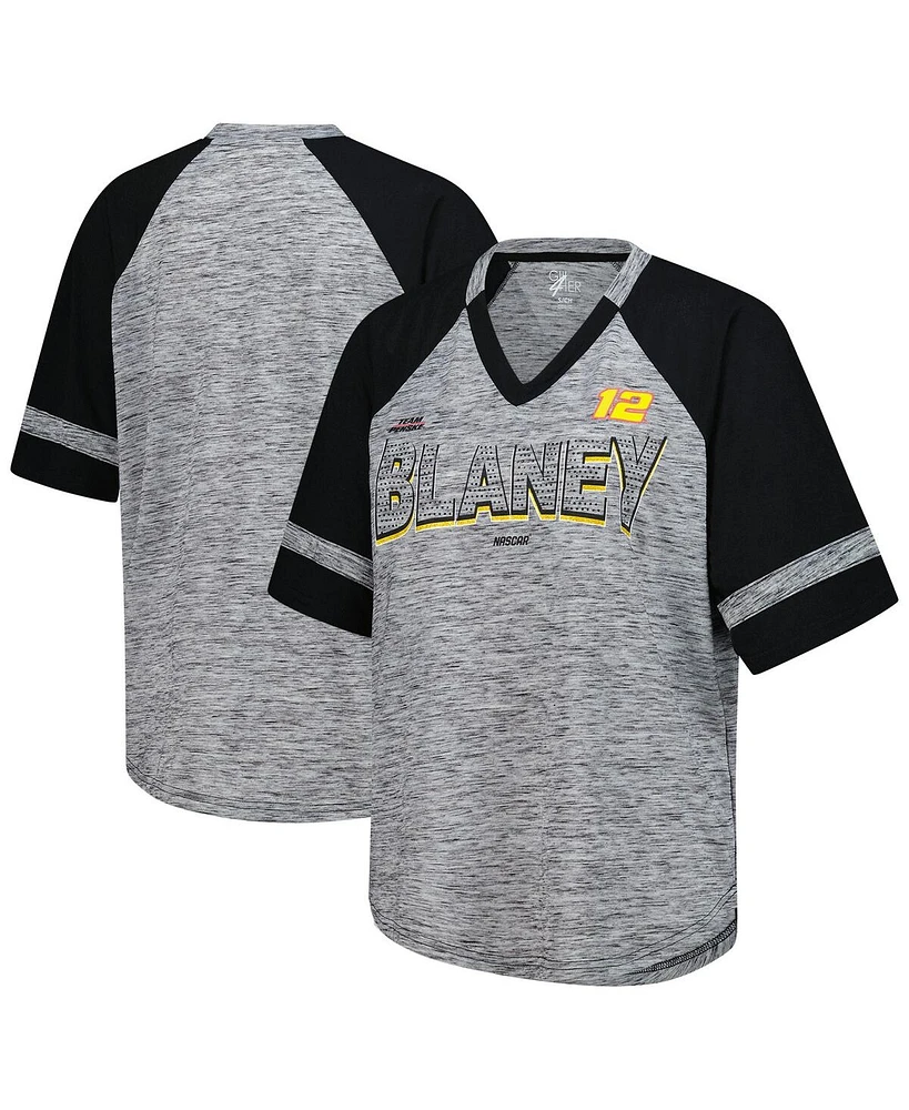 G-iii 4Her by Carl Banks Women's Heather Gray Ryan Blaney Hall of Fame Oversized Raglan V-Neck T-Shirt