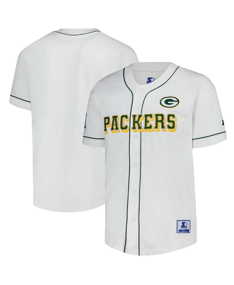 Starter Men's White Green Bay Packers Relay Full-Button Baseball Jersey