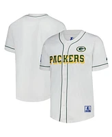 Starter Men's White Green Bay Packers Relay Full-Button Baseball Jersey
