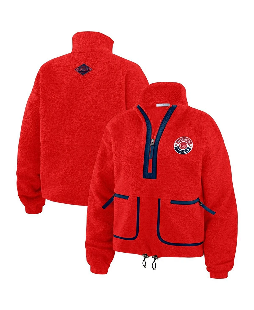 Wear by Erin Andrews Women's Red Washington Capitals Polar Fleece Half-Zip Jacket
