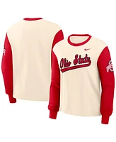 Nike Women's Natural/Scarlet Ohio State Buckeyes Color Block Boxy Long Sleeve T-Shirt