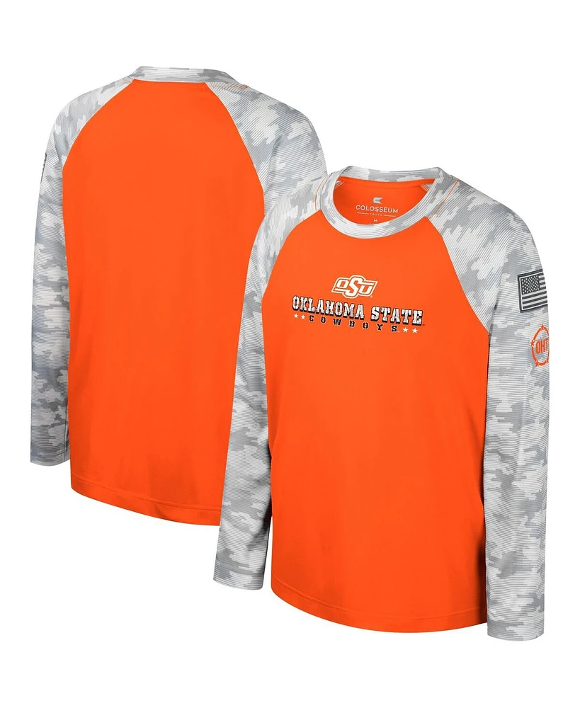 Colosseum Big Boys and Girls Orange/Camo Oklahoma State Cowboys Oht Military Appreciation Dark Star Raglan Long Sleeve T-Shirt