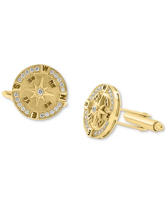 Effy Men's Diamond Compass Cufflinks (3/8 ct. t.w.) in 14k Gold-Plated Sterling Silver