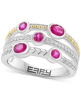 Effy Ruby (3/4 ct. t.w.) & Diamond (1/10 ct. t.w.) Triple-Row Ring in Sterling Silver