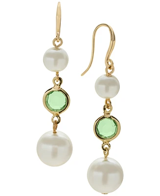 Charter Club Gold-Tone Stone & Imitation Pearl Triple Drop Earrings, Exclusively at Macy's
