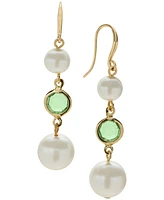 Charter Club Gold-Tone Stone & Imitation Pearl Triple Drop Earrings, Exclusively at Macy's