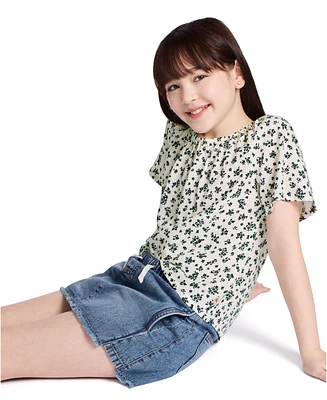 Calvin Klein Big Girls Floral Tie Front Short Sleeve Top