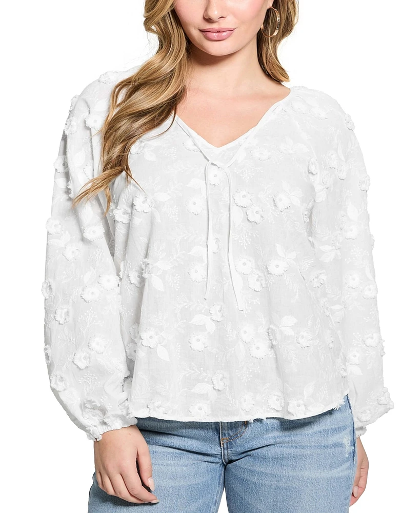 Guess Women's Textured Floral V-Neck Top