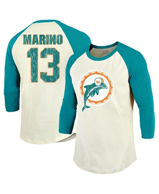Majestic Men's Dan Marino Cream/Aqua Miami Dolphins Retired Player Name Number 3/4 Raglan Sleeve T-Shirt