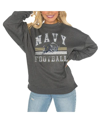 Gameday Couture Women's Charcoal Navy Midshipmen Good Vibes Premium Fleece Drop Shoulder Pullover Sweatshirt