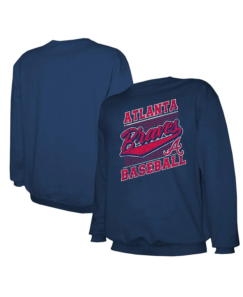 Stitches Men's Navy Atlanta Braves Pullover Sweatshirt