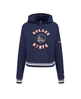 Pro Standard Women's Navy Golden State Warriors 2024/25 City Edition Chenille Applique Cropped Pullover Hoodie