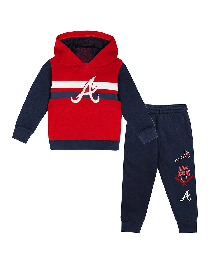 Outerstuff Toddler 2-Piece Red/Navy Atlanta Braves Wind Up Pullover Hoodie and Sweatpants Set