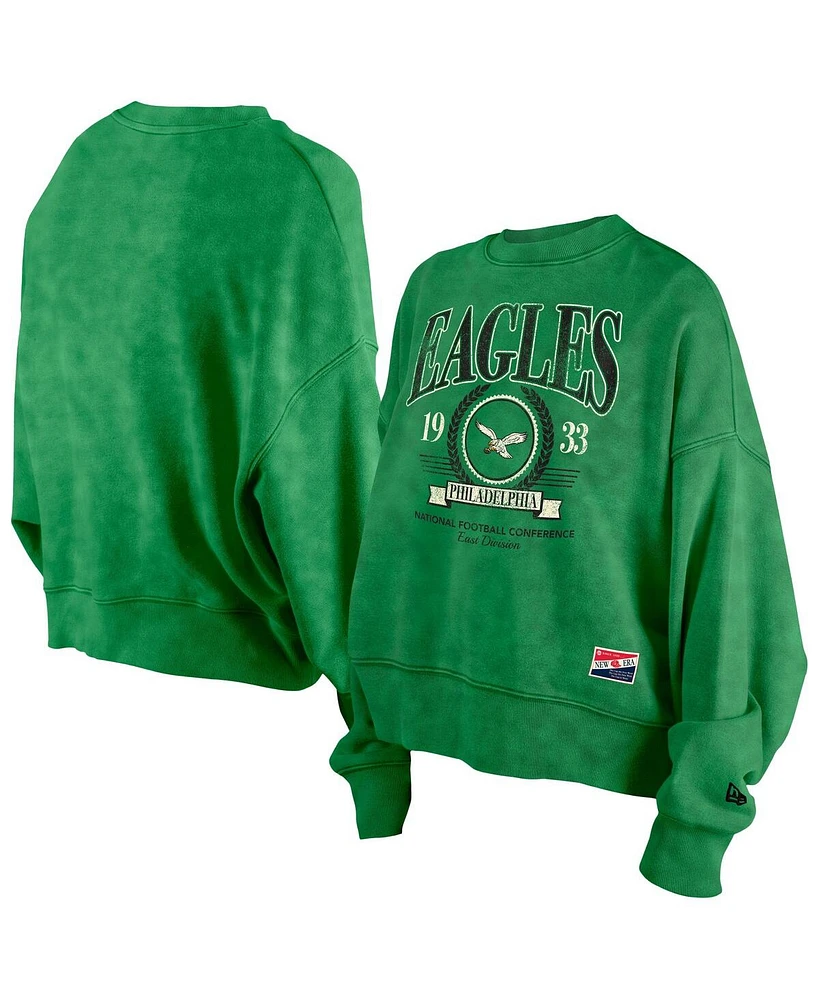 New Era Women's Kelly Green Philadelphia Eagles Throwback Boxy Sweatshirt