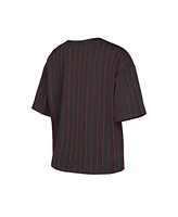 New Era Women's Black Cincinnati Reds Cooperstown Collection Multiplier Pinstripe Cropped T-Shirt