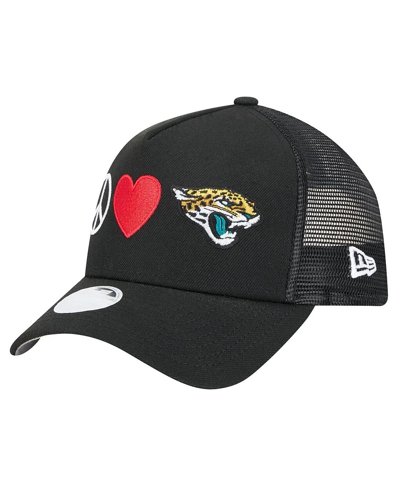 New Era Women's Black Jacksonville Jaguars Peace Love Trucker 9FORTY Adjustable Hat