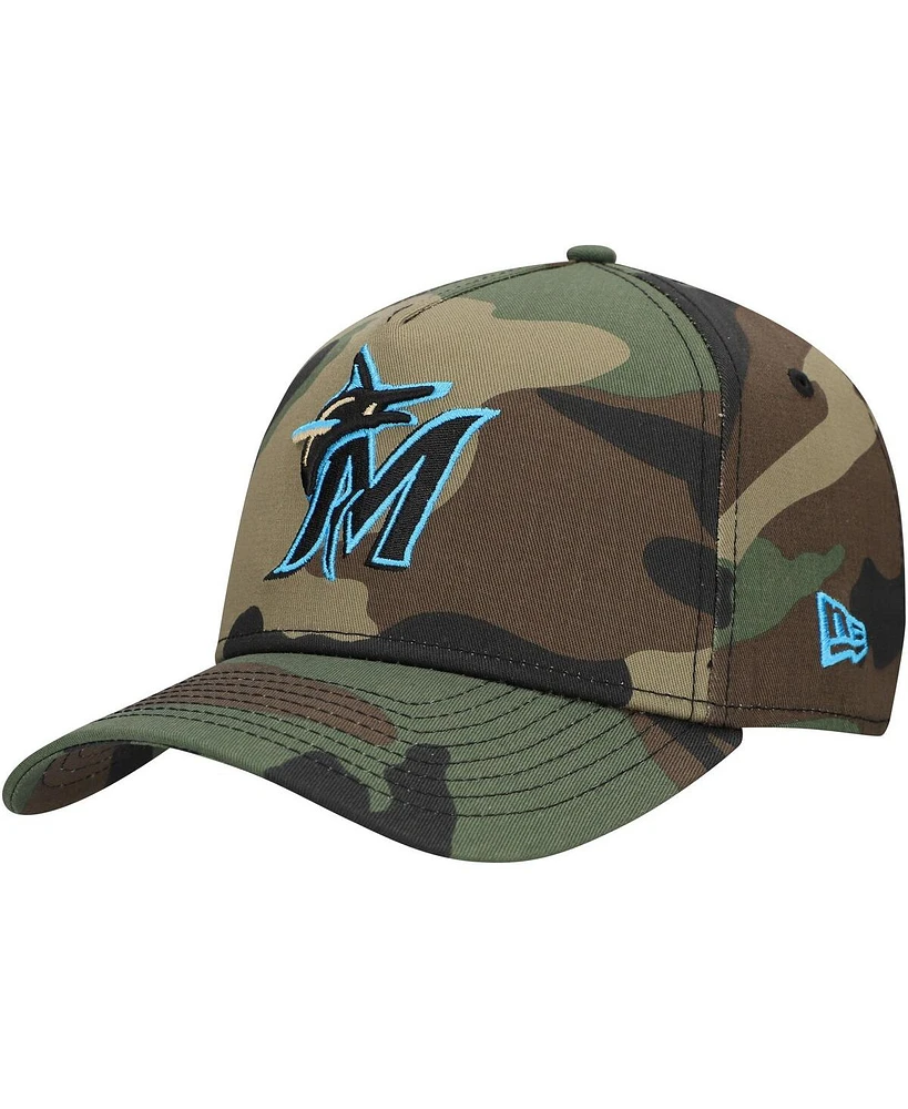 New Era Men's Camo Miami Marlins Woodland Team Pop 9FORTY A-Frame Adjustable Hat