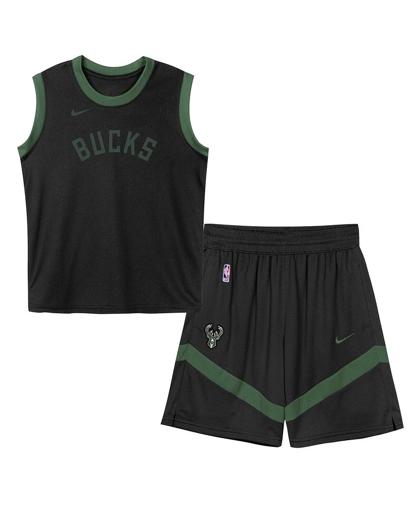 Nike Preschool Black Milwaukee Bucks Mesh Tank Top and Shorts Set
