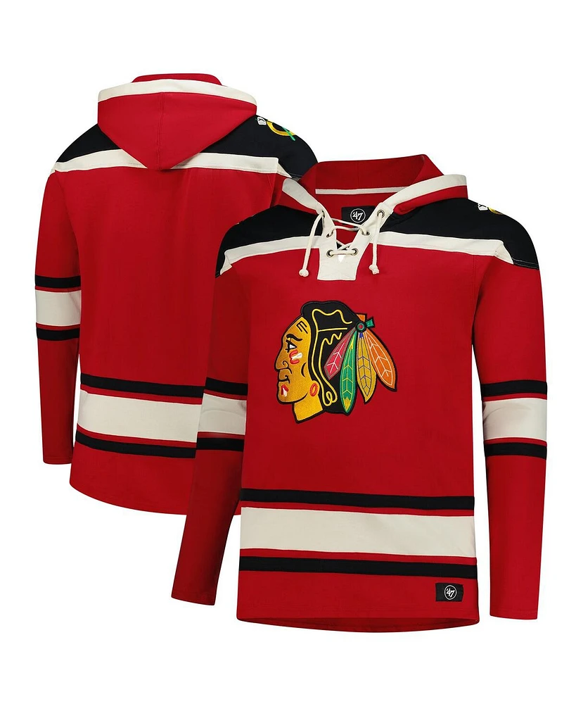 '47 Brand Men's Red Chicago Blackhawks Big Tall Superior Lacer Fleece Pullover Hoodie