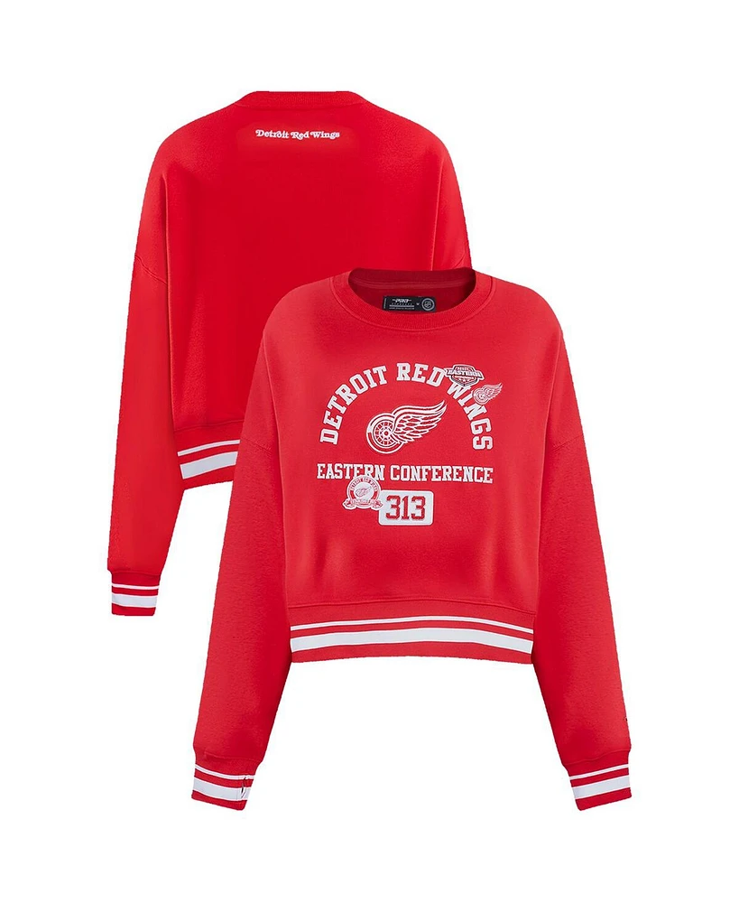 Pro Standard Women's Red Detroit Wings Area Code Cropped Pullover Sweatshirt