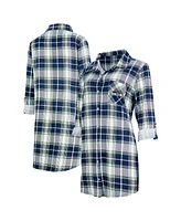 Concepts Sport Women's College Navy Seattle Seahawks Ashford Plaid Knit Nightshirt